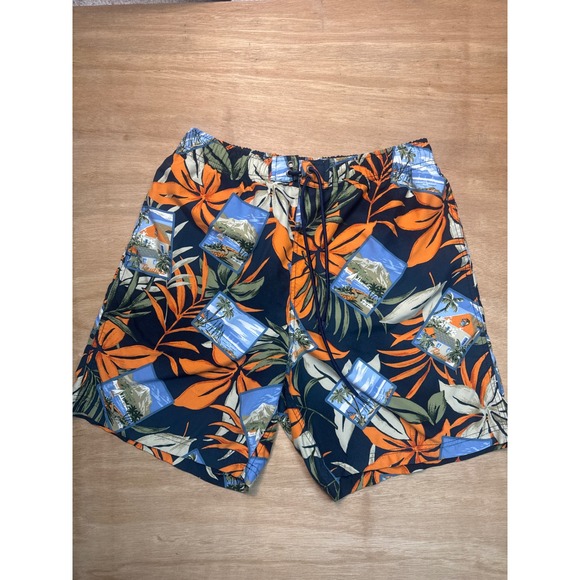 Nautica Other - Nautica Mens Tropical Postcard Print Swim Trunks Orange Blue Board Shorts Small